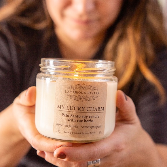 MY LUCKY CHARM- Palo Santo Scent - 100% Soy Candle with Rue herbs for Good Luck - Picture 3 of 8